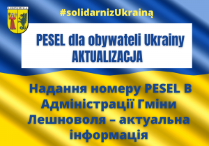 Niebieski napis "PESEL dla obywateli Ukrainy AKTUALIZACJA" na białym tle.