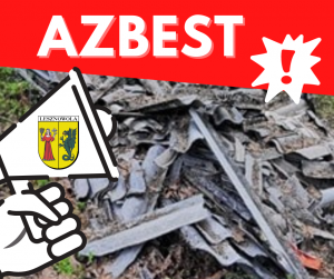 azbest na górze na czerwonym pasku napis AZBEST!