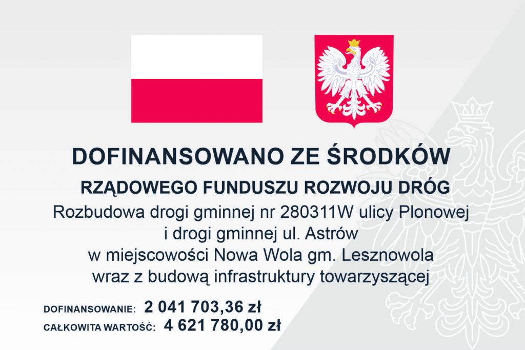 Flaga i godło Polski na szarym tle.