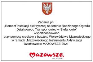 Godło województwa mazowieckiego w górnej części obrazka. Czerwony napis "Mazowsze" na dolnej cześci obrazka.
