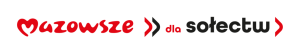 Czerwony napis "Mazowsze >" na białym tle. Czarny napis "> sołectw" na białym tle.