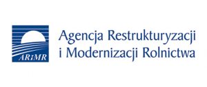 Niebieski napis "Agencja Restrukturyzacji i Modernizacji Rolnictwa" na białym tle.
