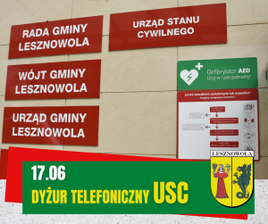 Na dole grafiki napis na zielonym pasku 17.06 dyzur telefoniczny USC