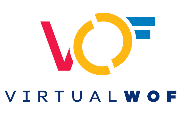 Granatowy napis "VIRTUALWOF" na białym tle.