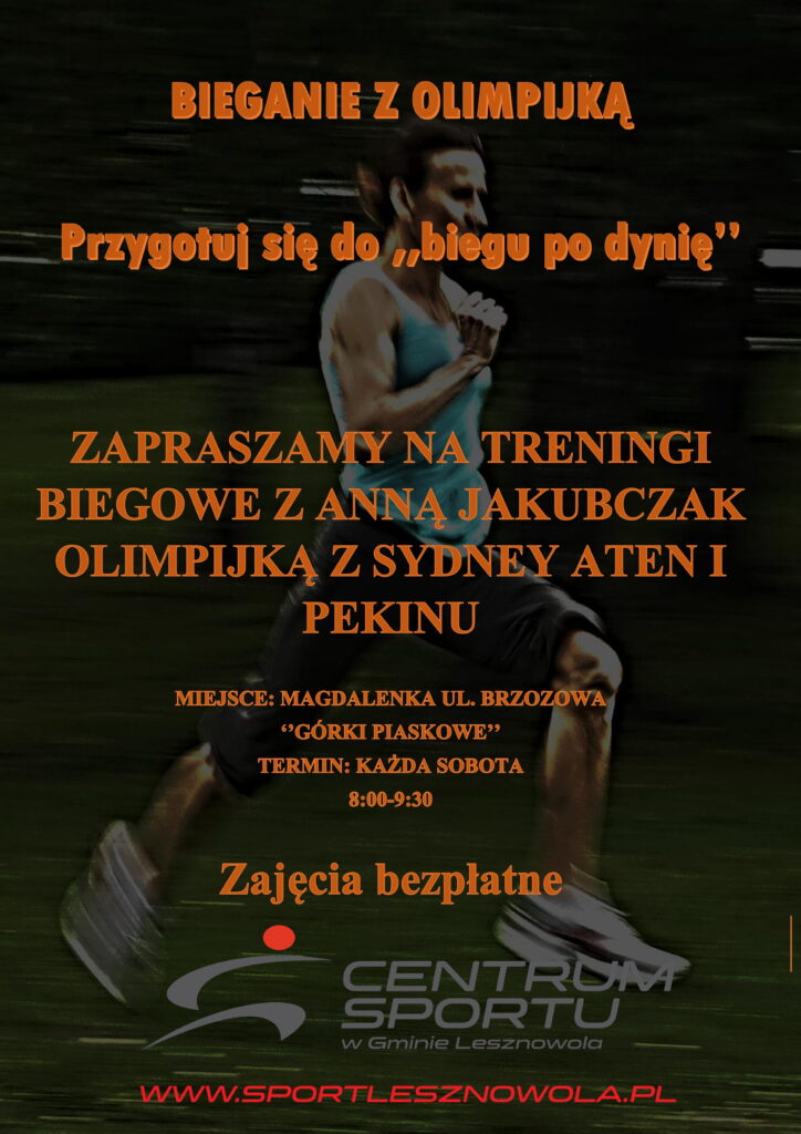Na dole plakatu znajduje się logo Centrum Sportu. W tle biegnie kobieta.
