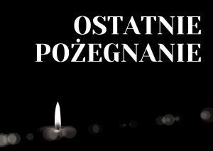 Na czarnym tle biały napis drukowanymi literami: OSTATNIE POŻEGNANIE, na dole paląca się świeczka.