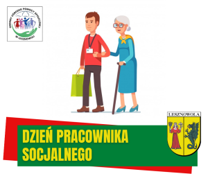 Na obrazku postać mężczyzny prowadzi za rękę postać starszej kobiety.