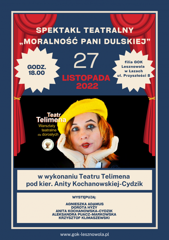 Plakat reklamujący spektakl teatralny.