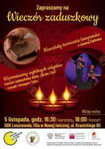 Plakat z napisem Wieczór Zaduszkowy u góry.
