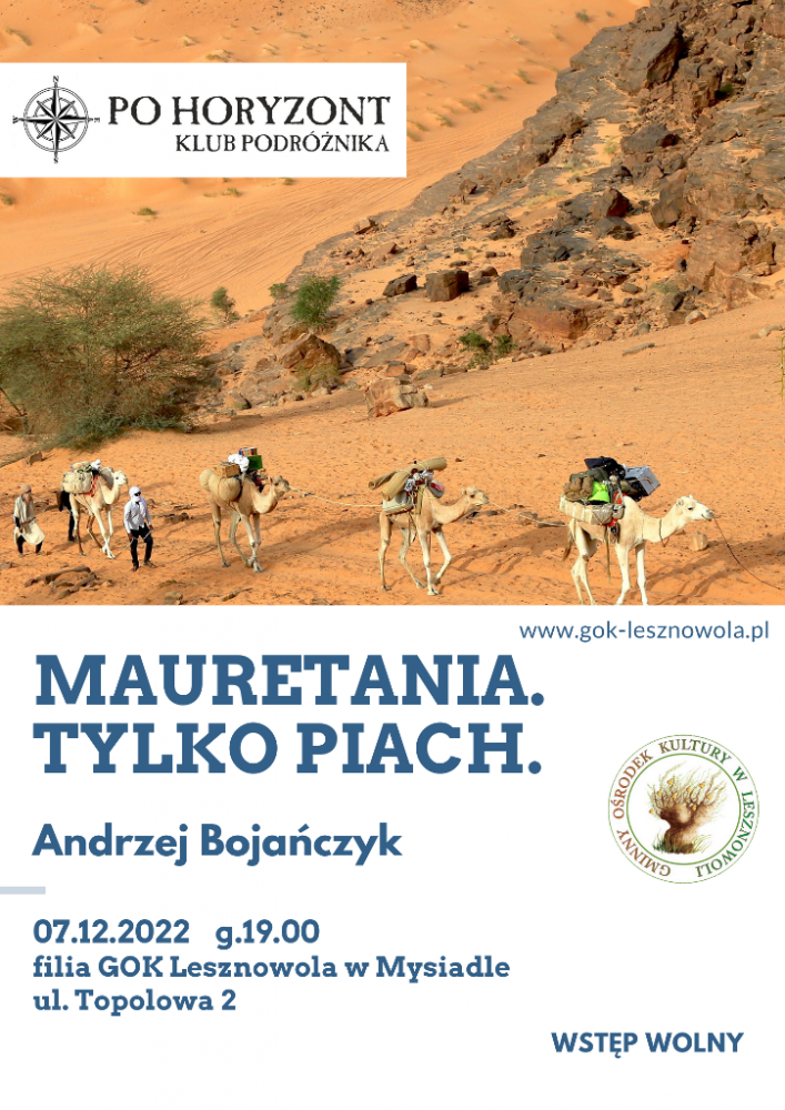 Na obrazku widać wielbłądy i ludzi na pustyni.