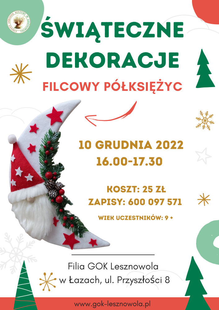 Na obrazku znajduje się filcowy księżyc z wizerunkiem św. Mikołaja.