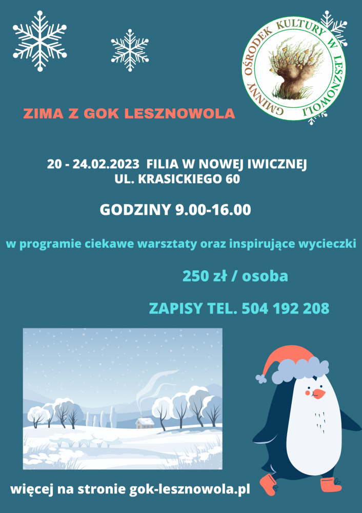 W dolnym prawym rogu znajduje się pingwin w czapce św. Mikołaja.