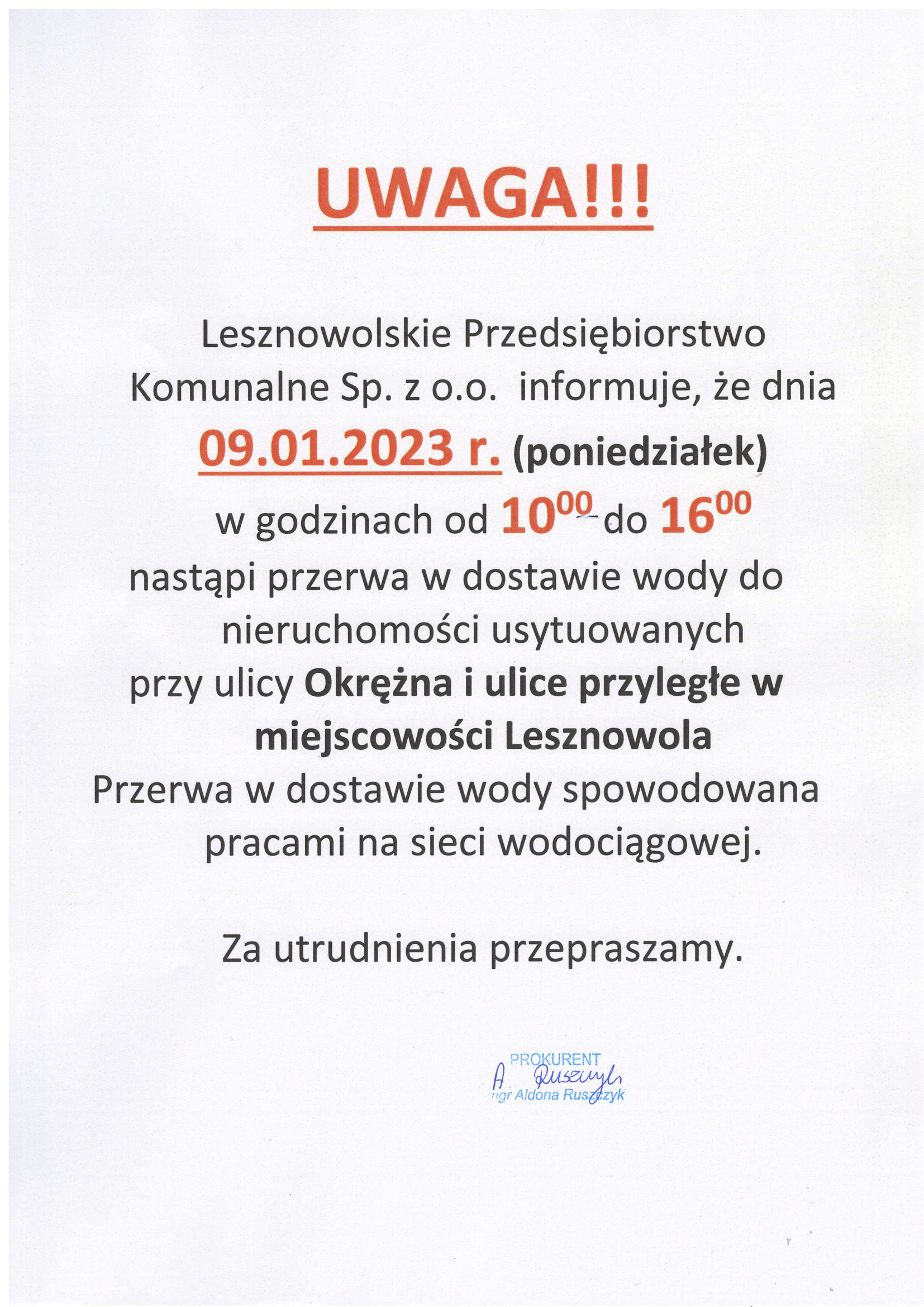 Komunikat LPK. Czerwony napis UWAGA!!! na szarym tle.