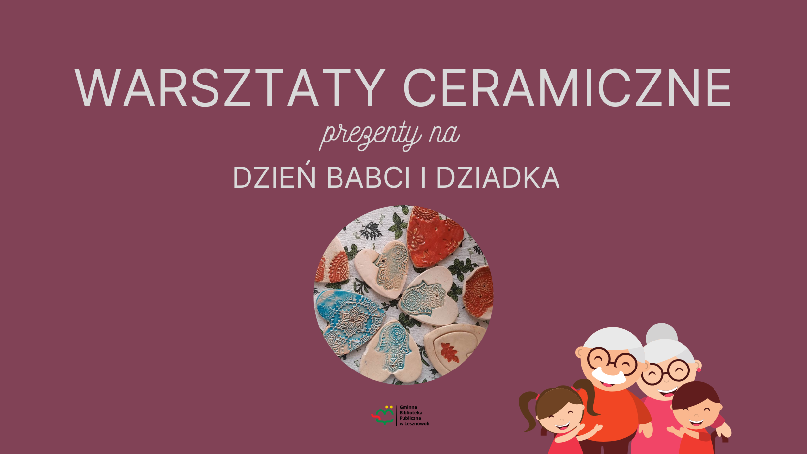 Obrazek babci i dziadka na różowym tle.