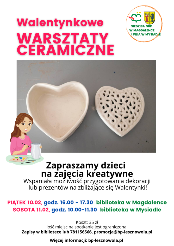 Ceramiczne serca i obrazek kobiety, która maluje wazon.