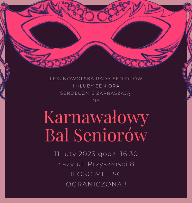 Różowa maska karnawałowa na granatowym tle.