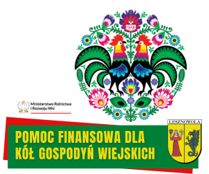 Na zielonym pasku napis POMOC FINANSOWA DLA KÓŁ GOSPODYŃ WIEJSKICH