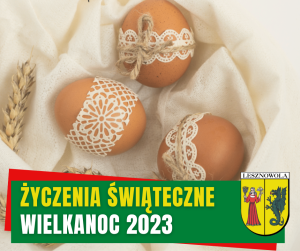 Życzenia Wielkanoc 2023 - trzy jajka w koronkach leżą na materiale.