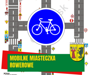 Fragment rysunku technicznego, na środku okrągły znak z rowerem.