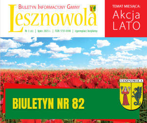 Żółty napis Biuletyn nr 82 na zielonym pasku. W tle pole maków i błękitne niebo.