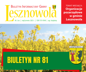 Żółty napis Biuletyn nr 81 na zielonym pasku. W tle znajduje się pole rzepaku.