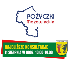 Żółty napis Najbliższe konsultacje i biały 11 sierpnia w godz. 10.00-14.00 na zielonym pasku.