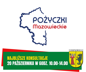 Żółty napis Najbliższe konsultacje i biały napis 20 października w godz. 10-14 na zielonym pasku.