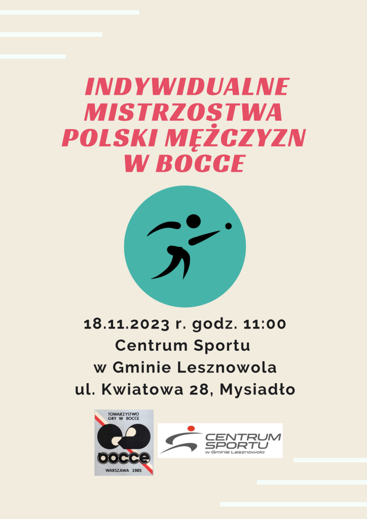 Obrazek postaci, która rzucą kulą od bocce. Na dole logo Centrum Sportu.