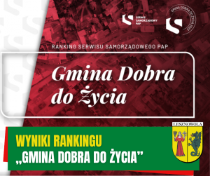 Żółty napis "Wyniki rankingu" i biały napis "Gmina Dobra do Życia" na zielonym pasku.