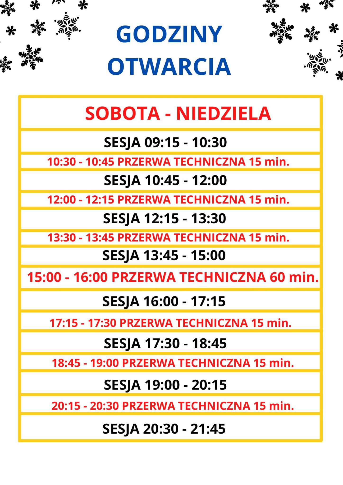 Harmonogram jazd na lodowisku w sobotę i niedzielę.