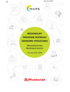 Na środku grafiki zielone koło i napis Regionalny Program Rozwoju Ekonomii Społecznej Województwa Mazowieckiego