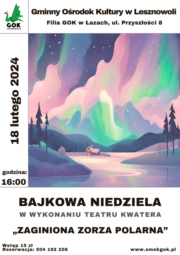 Plakat promujący przedstawienie "Zaginiona zorza polarna"