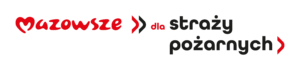 Czerwony napis Mazowsze i czarny napis dla straży pożarnej