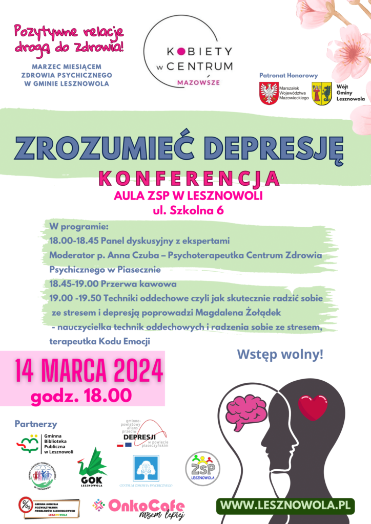 Różowy kwiatek w prawym górnym rogu. W dolnym prawym rogu dwie głowy nachodzą na siebie.