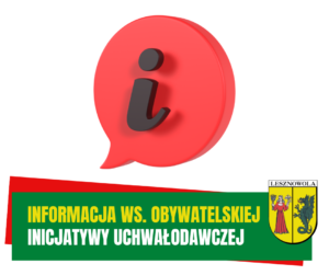 Żółty napis "Informacja ws. obywatelskiej" i biały napis "inicjatywy uchwałodawczej" na zielonym pasku. W tle znak "i".