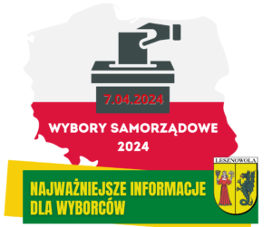 Biało-czerwony arys mapy Polski. Na zielonym pasku napis najważniejsze INFORMACJE DLA WYBORCÓW