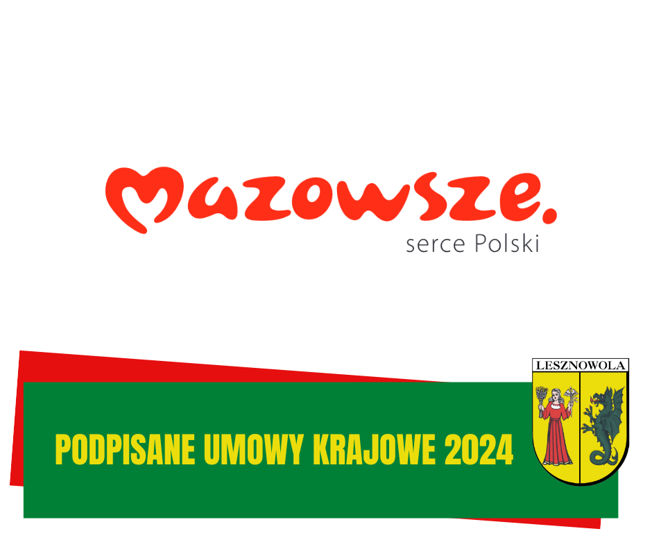 Żółty napis Podpisane umowy krajowe 2024 na zielonym pasku
