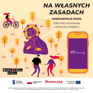 Zółte odcienie tła. Na grafice rowerzysta, mężczyzna i kobieta, telefon. Napis NA WŁASNYCH ZASADACH