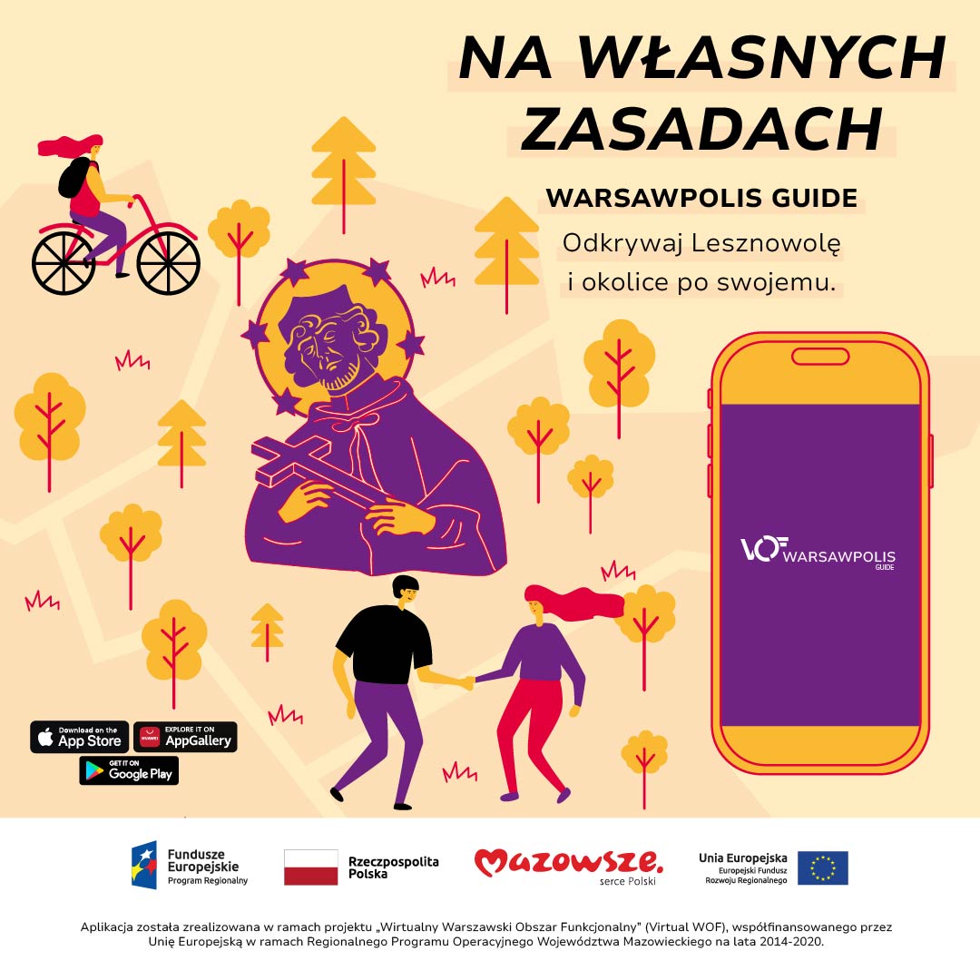 Zółte odcienie tła. Na grafice rowerzysta, mężczyzna i kobieta, telefon. Napis NA WŁASNYCH ZASADACH