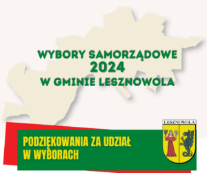 Kontury mapy gminy Lesznowola z napisem Wybory samorządowe 2024 w gminie Lesznowola
