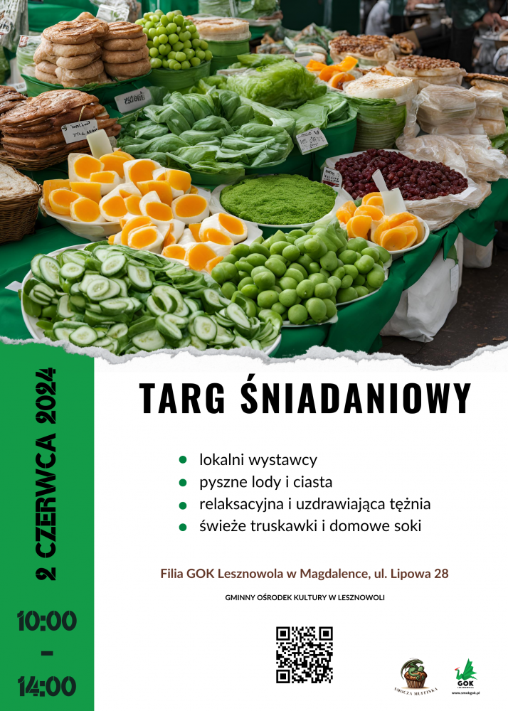 Plakat Targów Śniadaniowych. Na obrazku znajdują się owoce.