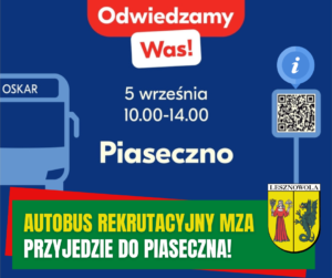 Na obrazku po lewej stronie autobus z nazwą "Oskar", a po prawej znak informacyjny z kodem QR.