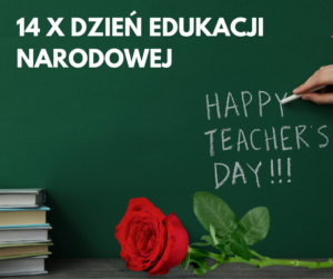 Zielona tablica lekcyjna z napisem 14 X Dzień Edukacji Narodowej
