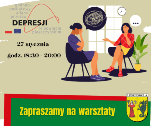 na obrazku po prawej stronie przy stole siedzą panie, a po lewej podana jest data spotkania 27 stycznia i godzina 18:30-20:00 a pod spodem napis zapraszamy na spotkanie