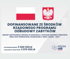 plakat z napisem dofinansowanie ze środków Rządowego Programu Odbudowy Zabytków