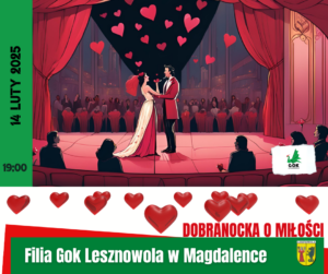Na obrazku jest scena teatralna a na niej para aktorów a dookoła widownia