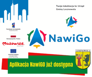 Obrazek przedstawia grafikę promującą nawigację NawiGo na zielonym tle informacja aplikacja NawiGo już dostępne.