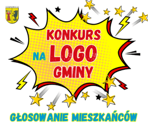 Na zółtym komiksowym obłoczku czerwony napis Konkirs na LOGO Gminy, na dole zielonymi literami w żółtej obwódce napis: Głosowanie Mieszkańców. W górnym lewym rogu herb Gminy Lesznowola