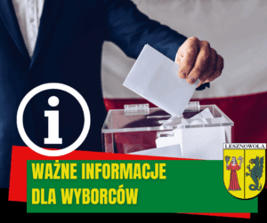 Urna wyborcza. Na zielonym pasku napis INFORMACJE PRZYDATNE W DNIU GŁOSOWANIA