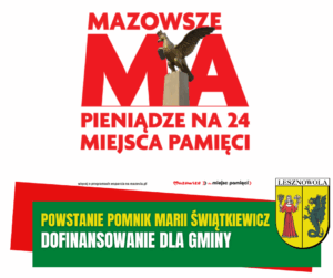 informacja o dofinansowaniu na pomnik dla Marii Świątkiewicz